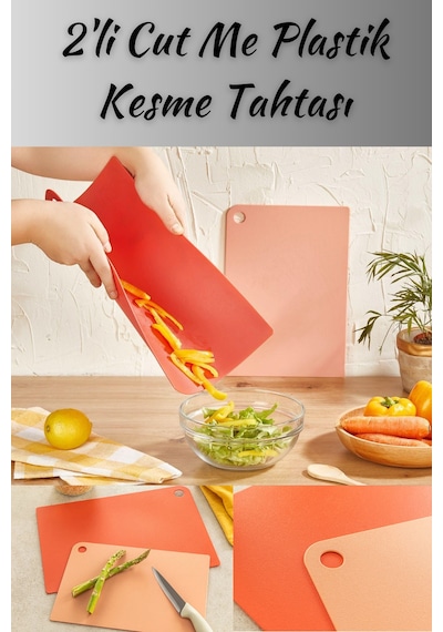 Cut Me Plastik 2'li Kesme Tahtası 27-34 Cm Kırmızı Plastik Kırmızı Diğer