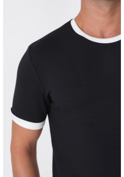 Efor Slim Fit Bisiklet Yaka Siyah-ekru Tişört Ts 932