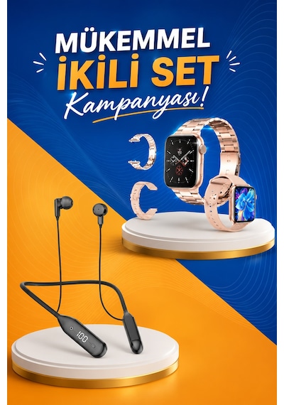Kablolu Bluetooth Kulaklık Ve Kadınlara Özel Bileklik  Yeni Nesil Akıllı Saat 3 Kordonlu - Lisinya