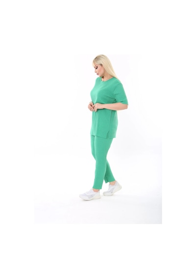 Modasehle Kadın Kısa Kollu Beli Lastikli Yırtmaçlı Rahat Kalıp İkili Pijama Takım Açık Yeşil Modasehle Kadın Kısa Kollu Beli Lastikli Yırtmaçlı Rahat Kalıp İkili Pijama Takım Açık Yeşil