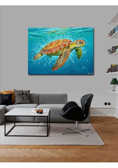 Kanvas Tablo Deniz Kaplumbağası Yüzüşü 100cmx140cm