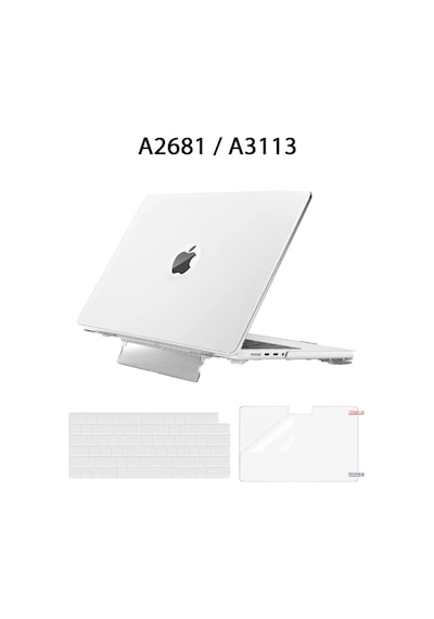 Apple Uyumlu MacBook Air 13.6" M2-m3 Çip 2022/2024 A2681 A3113 Standlı Kılıf Klavye Kılıfı Ekran Koruyucu Şeffaf
