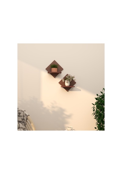 2'li Raf Çiçeklik Seti 34x34 Cm Kontrplak Duvar Rafı Beyaz, Ceviz, Doğal Ahşap, Siyah Ceviz