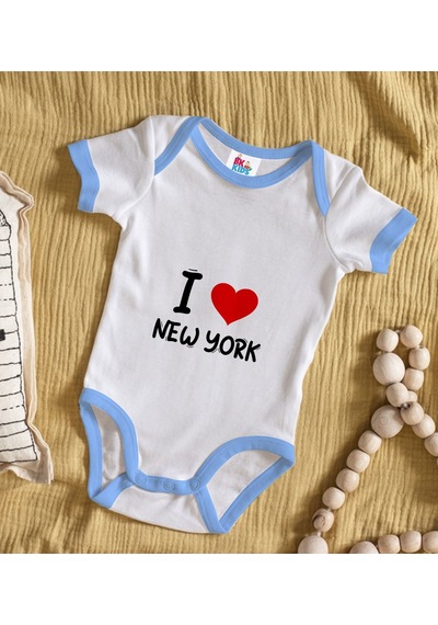 Bk Gift Bk Kids I Love New York Tasarımlı Mavi Bebek Body Zıbın - Model 1 Çok Renkli