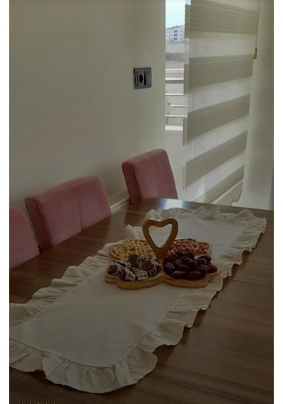 Naturel Fırfırlı Runner Örtü Ham Keten Vintage Bej 40x140