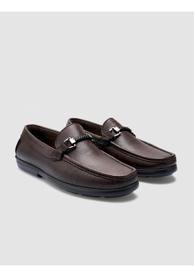 Cabani %100 Hakiki Deri Kahverengi Toka Detaylı Erkek Loafer Kahverengi