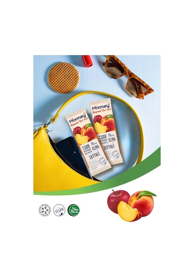 Mixmey Şeftali Meyve Barı 12 Adet | Atıştırmalıklar – Vegan, Glutensiz, Koruyucusuz 20gr X 12 Adet