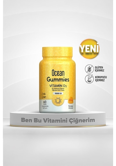 Ocean Gummies Vitamin D3 1000 IU D3 2 x 60 Çiğnebilir Jel Form