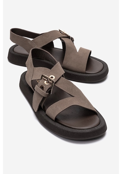 Luvishoes Rıven Vizon Süet Hakiki Deri Tokalı Kadın Sandalet