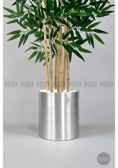 Yapay Bambu Ağacı 170cm Gümüş Metal Saksıda H