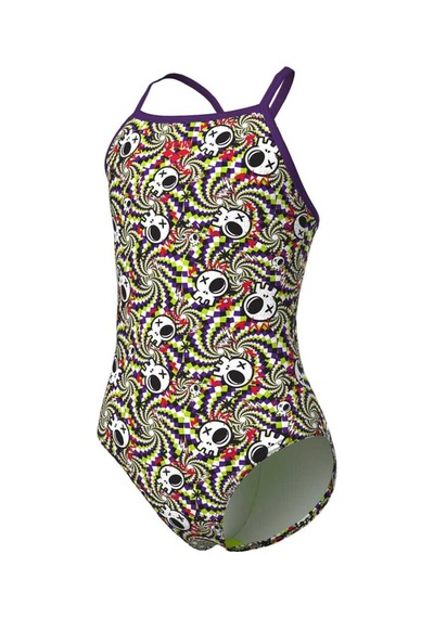 Arena Gırl's Fun Skulls Swımsuıt Lıghtdrop Back L Multı Black-plum Çok Renkli Çok Renkli