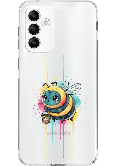 Samsung Galaxy M23 İle Uyumlu Splash Arı Tasarımlı Şeffaf Silikon Kılıf Şeffaf