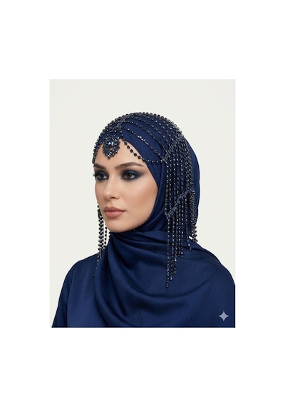 Taşlı Sallantılı Alınlıklı Saç Aksesuarı Gelin,kına,nişan,söz,after,bride,party Lacivert - 871609800 Lacivert