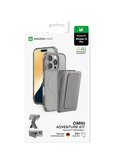 Apple Uyumlu iPhone 16 Pro Kılıf Magsafe Özellikli Standlı Kartlıklı Set Amazingthing Omni Adventure Serisi Gri