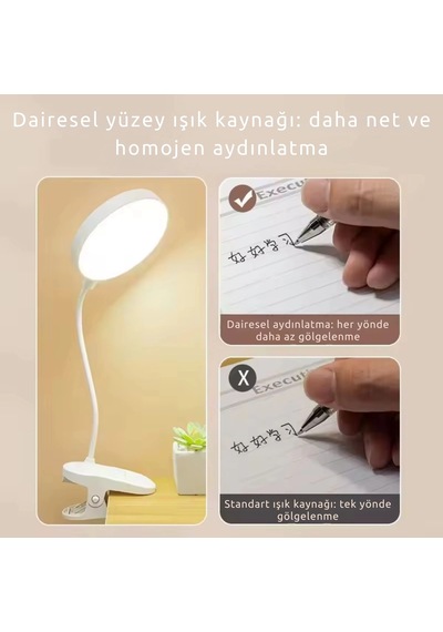 Shopytech Klipsli Led Masa Lambası Usb Şarjlı 3 Kademeli Dokunmatik Göz Yormaz Işık 4000 Mah Çok Renkli