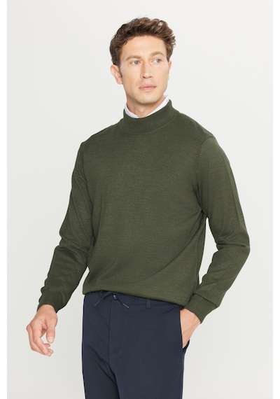 AC&Co / Altınyıldız Classics Erkek Hakı Yünlü Standart Fit Normal Kesim Yarım Balıkçı Yaka Basic Triko Kazak Hakı