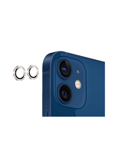 Apple Uyumlu iPhone 12 Mini Taşlı Kamera Lens Koruyucu Çerçeveli Koruyuc