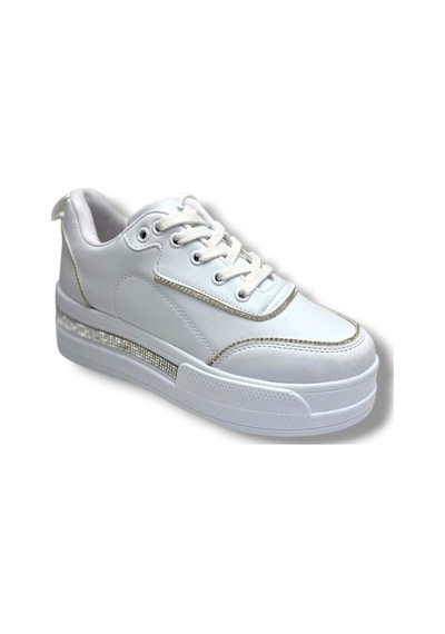 Lady Classy 1182-26 Cilt Şerit Taşlı Anatomik Kadın Sneaker Beyaz