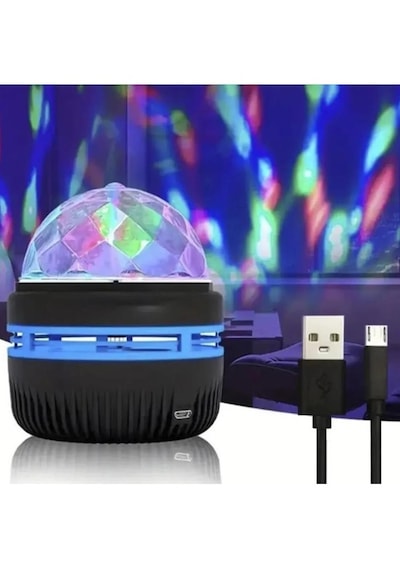 360 Dönen Led Disko Işığı Usb Renkli Gece Lambası Parti Oda Bar Kulüp Aydınlatma Siyah