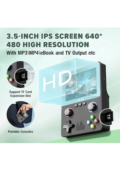 X6 Retro El Oyun Konsolu 10.000+ Oyun, 3.5 Ips Ekran, Çift 3d Joystick, 11 Emülatör Desteği, 64 G