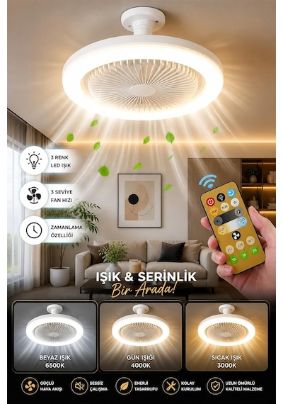 Neo Vista Led Tavan Vantilatörü Uzaktan Kumandalı 3 Kademeli Fan & 3 Renk Işık Ve Zaman Ayarlı Modern Floresan Tip Diğer