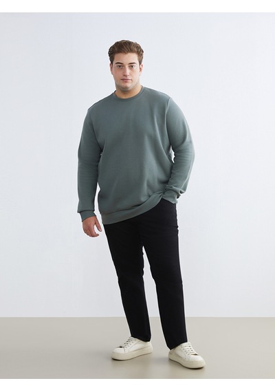 Lcwaıkıkı Classic Yeşil Büyük Beden Bisiklet Yaka Erkek Sweatshirt
