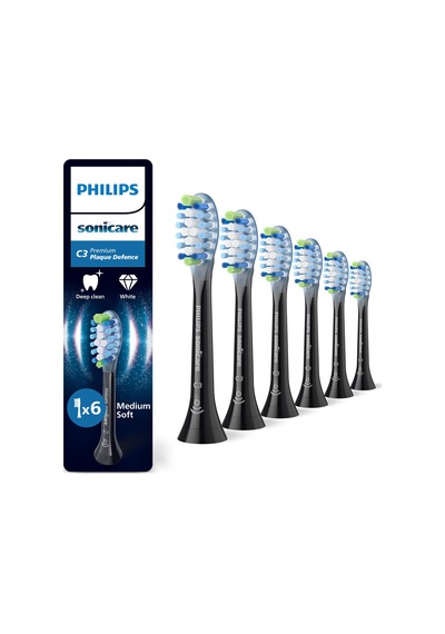 Philips Sonicare C3 Premium Plaque Defense, Orijinal Yedek Fırça Başlıkları, Siyah, 6'lı Paket, Hx9046/88