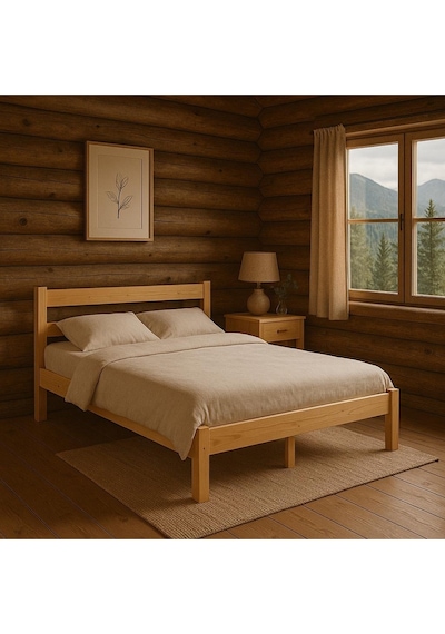 Masif Ahşap Karyola Doğal Ahşap Natural Renk 140x190