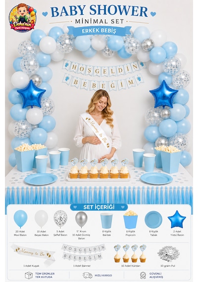 Baby Shower Süsleme Seti 8 Kişilik Hoş Geldin Bebeğim Parti Malzemeleri Balon Seti Mevlit, Cinsiyet Belirleme, Hastane Odası Süsleme Mavi Baby Shower Süsleme Seti 8 Kişilik Hoş Geldin Bebeğim Parti Malzemeleri Balon Seti Mevlit, Cinsiyet Belirleme, Hastane Odası Süsleme Mavi