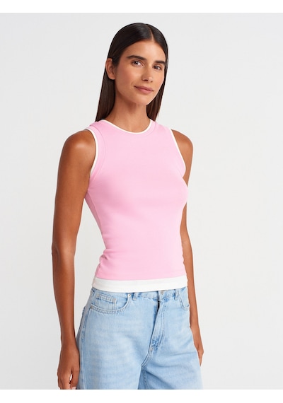Dilvin 21086 Çift Görünümlü Kolsuz Top-pembe Pembe