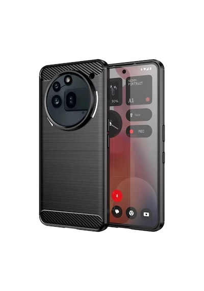 Microcase Nothing Phone 3a Pro İle Uyumlu Brushed Carbon Fiber Silikon Kılıf - Siyah Al3332