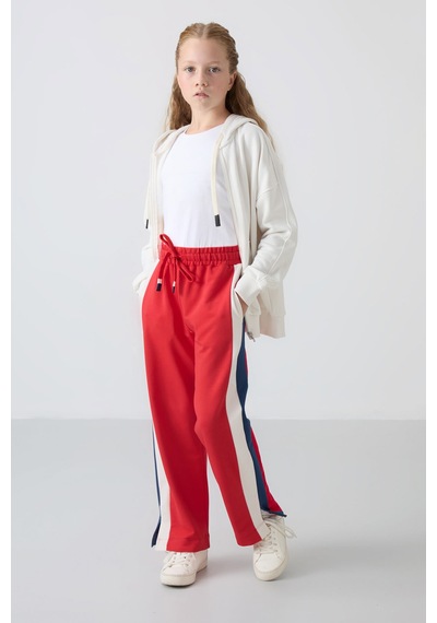 Tommy Life Açık Kırmızı Yırtmaç Detaylı Cepli Geniş Paça Kız Çocuk Eşofman Alt - 75141 Açık Kırmızı