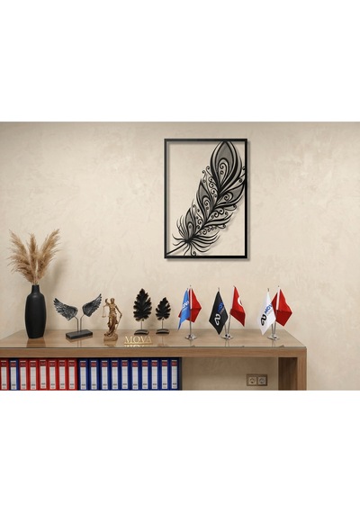 Modern Metal Tavus Kuşu Tüyü Duvar Tablosu Çerçeveli Bohem Salon Ofis Duvar Dekoru