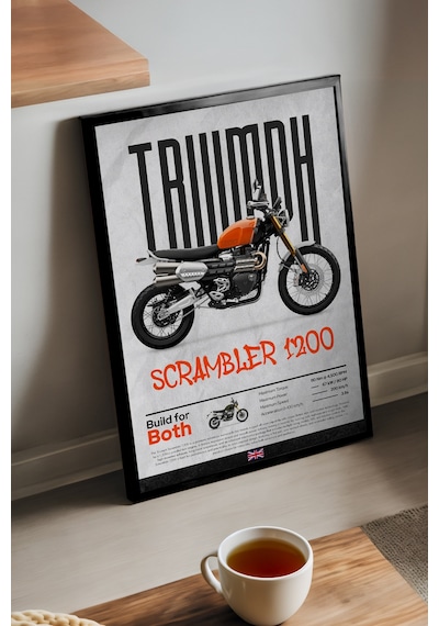 Triumph Scrambler 1200 Siyah Ahşap Çerçeveli Dekoratif Motosiklet Duvar Tablosu
