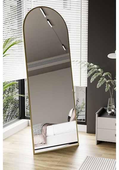 Evdemo Pamir Gold Metal Çerçeveli Ayaklı Oval Boy Aynası 180x60 Cm Gold
