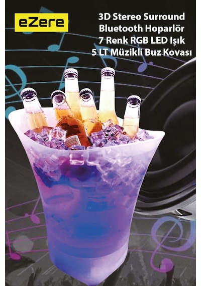 Ezere Hoparlör Buz Kovası, 5l Bluetooth Hoparlör Ile Renkli Buz Kovası Led