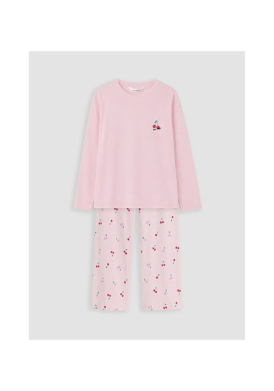 Lcw Young Pembe Kiraz Desenli Kadın Pijama Takım