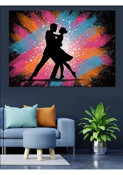 Işıklı Fon Tango Dansı Dekoratif Kanvas - Mdf Ahşap Tablo
