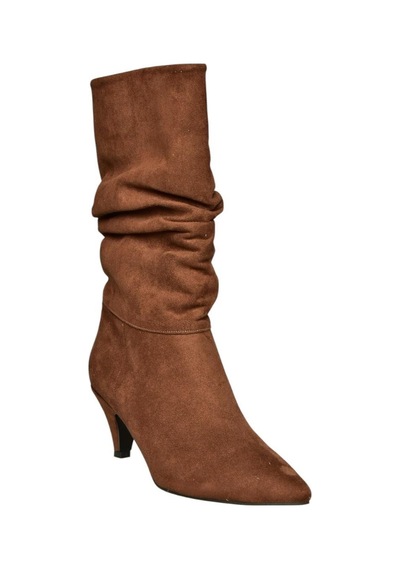 Fox Shoes L404810602 Kahverengi Süet Kısa Topuklu Büzgülü Kadın Bot Kahverengi-süet