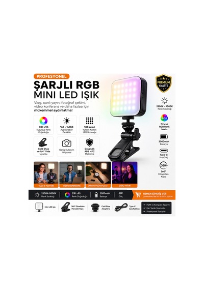 Şarjlı Rgb Mini Led Çekim Işığı Vlog Kamera Ve Telefon Konferans Işığı 2000mah