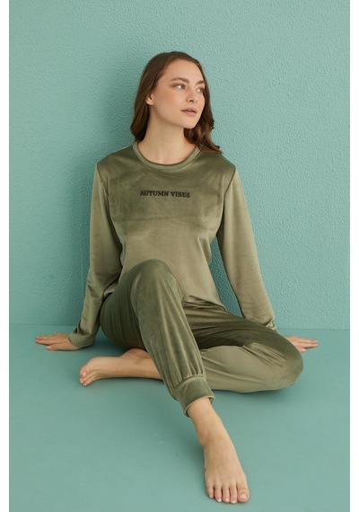 Gd Goldoremi 13165-11 Kadın Automn Vibes Kadife Manşetli Pijama Takım 001
