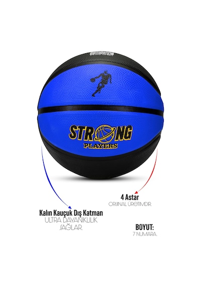 Telvesse Strong Basketbol Topu Pompalı Full Kauçuk Dayanıklı Deep Channel Kabartma No:7 B12 Mavi