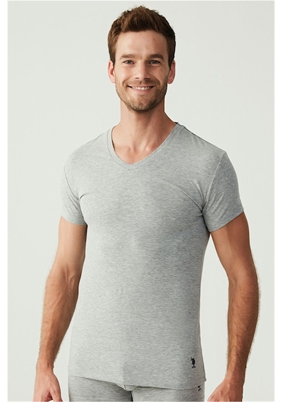 U.S. Polo Assn. U.s Polo Assn. 80194 Erkek 2 Li Kısa Kol V Yaka Atlet-grimelanj Gri Melanj