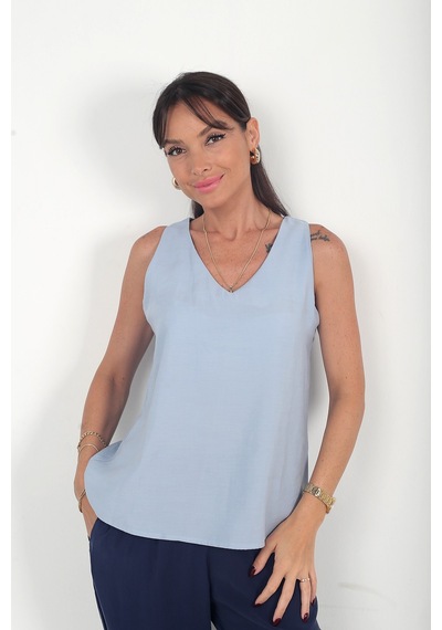 By Saygı Kadın V Yaka Pervazlı İtalyan Cotton Lyocell Bluz Bebe Mavi By Saygı Kadın V Yaka Pervazlı İtalyan Cotton Lyocell Bluz Bebe Mavi