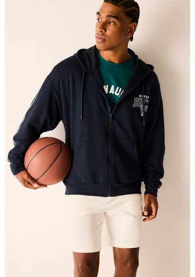 Defacto Nba Mılwaukee Bucks Oversıze Kapüşonlu Cepli Fermuarlı Sweatshirt Hırka H7762ax26aunv253 Lacivert-nv253