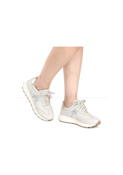Kadın Bej Bağcıklı Deri Sneaker