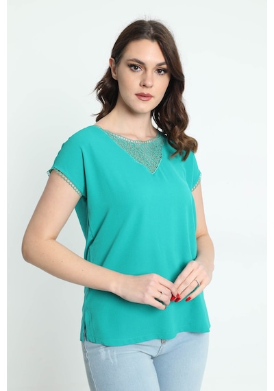 Ella Camelia 5010024 Kadın Dantel Detaylı Bluz Yeşil
