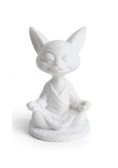Zen Cat Meditasyon Kedi Figürü - El Yapımı - 3d Baskı - Taş Tozu Görünümlü - Hediyelik - Beyaz
