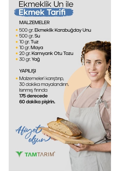 Tam Tarım Glutensiz %100 Tam Çiğ Karabuğday Unundan Ekmeklik Un 5 KG + Psyllium Karnıyarık Otu Tozu 100 G + Kuru Maya 3 x 10 G