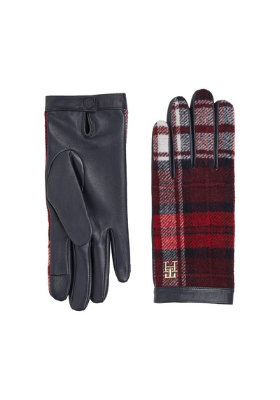 Tommy Hilfiger Tommy Check Leather Kadın Kırmızı Eldiven